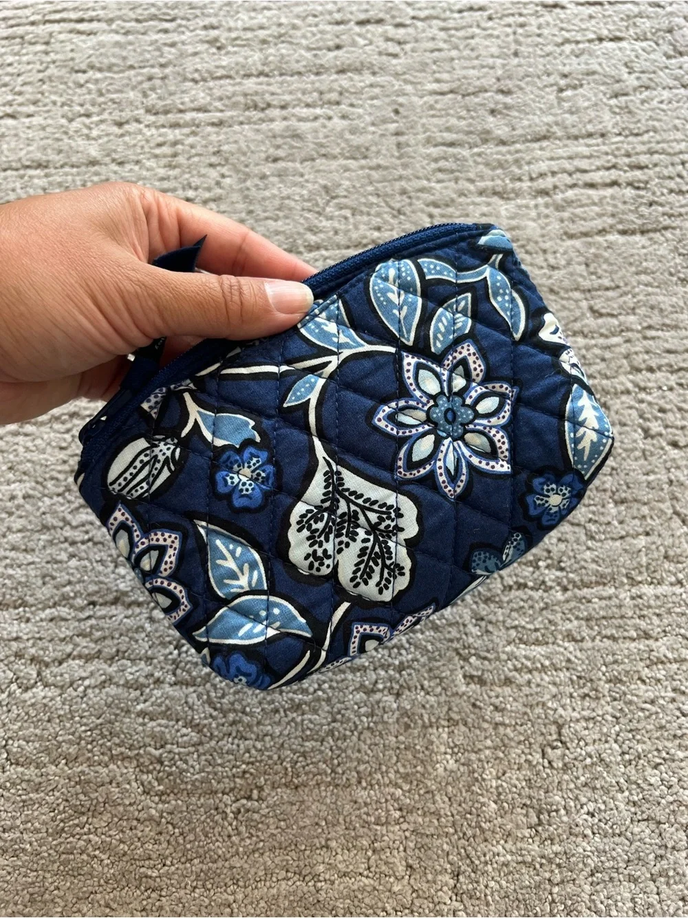 Vera Bradley Navy Floral Quilted Cosmetic Pouch with Compact Mirror Attachment